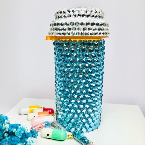 Handmade Swarovski Crystal Aquamarine Pill Bottle, 20 Dram - Picture 7 of 9